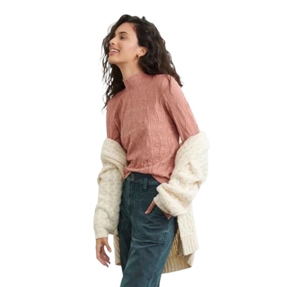 Anthropologie Daily Practice Linden Lace Mock Neck Top Pink Women's Size Medium - Picture 3 of 10